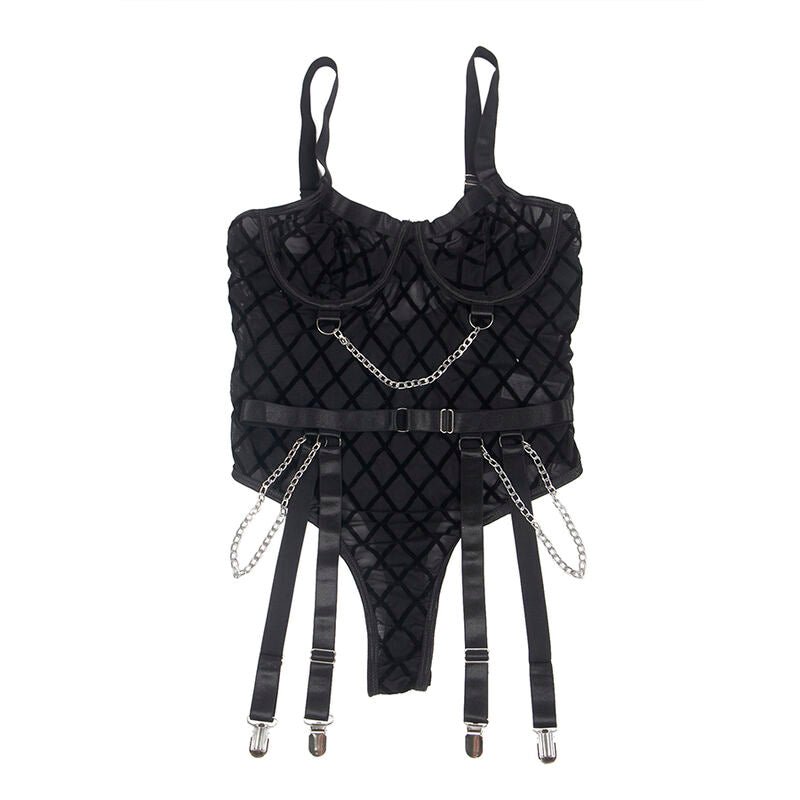 SUBBLIME - 954260 BODY WITH CHAINS + GARTER BELT BLACK S/M - Kink&Play