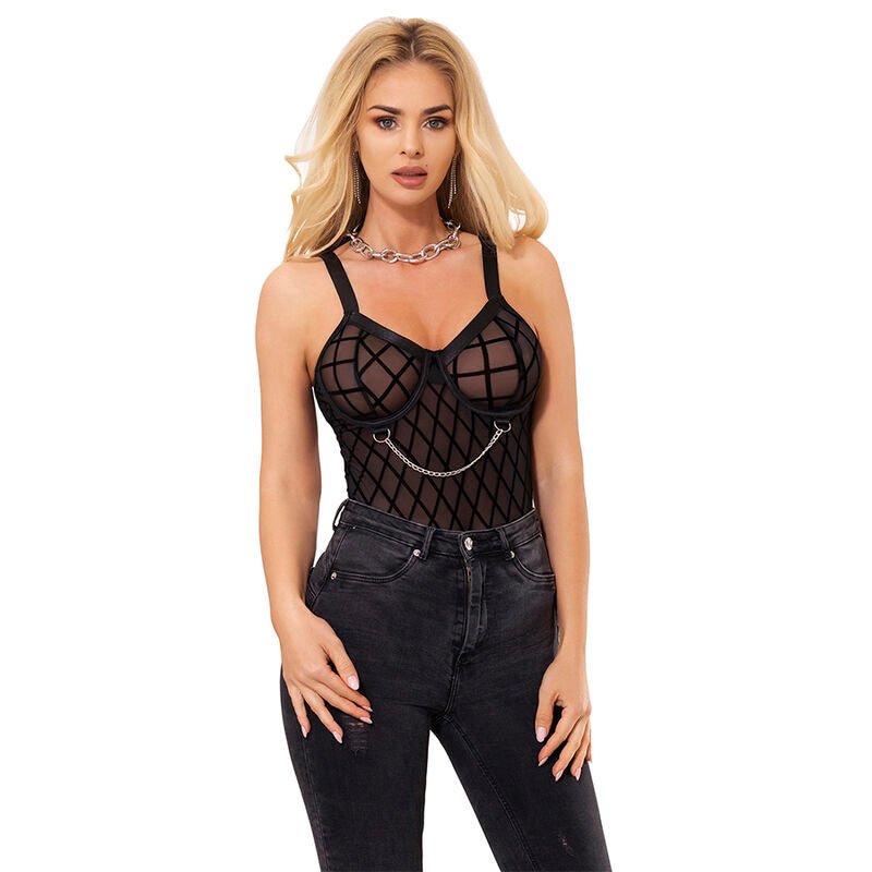 SUBBLIME - 954260 BODY WITH CHAINS + GARTER BELT BLACK S/M - Kink&Play