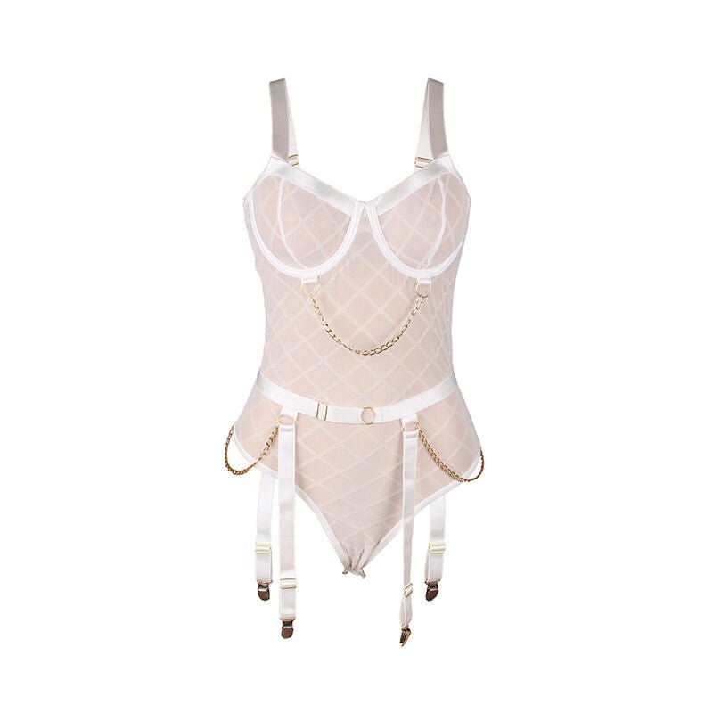 SUBBLIME - 954284 BODY WITH CHAINS + GARTER BELT WHITE S/M - Kink&Play