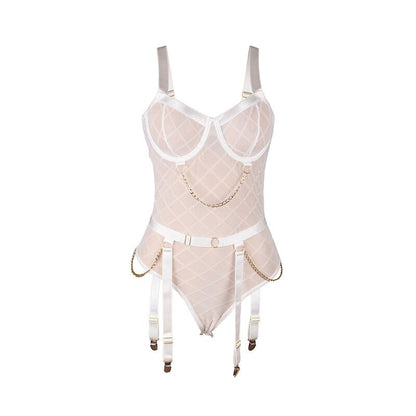 SUBBLIME - 954291 BODY WITH CHAINS + GARTER BELT WHITE L/XL - Kink&Play