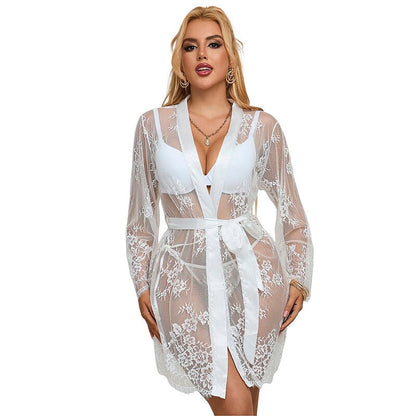 SUBBLIME - 954369 LONG SLEEVE NIGHTGOWN WITH FLORAL DESIGN WHITE S/M - Kink&Play