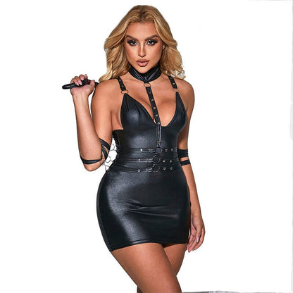 SUBBLIME - 954406 LEATHER BONDAGE DRESS BLACK S/M - Kink&Play