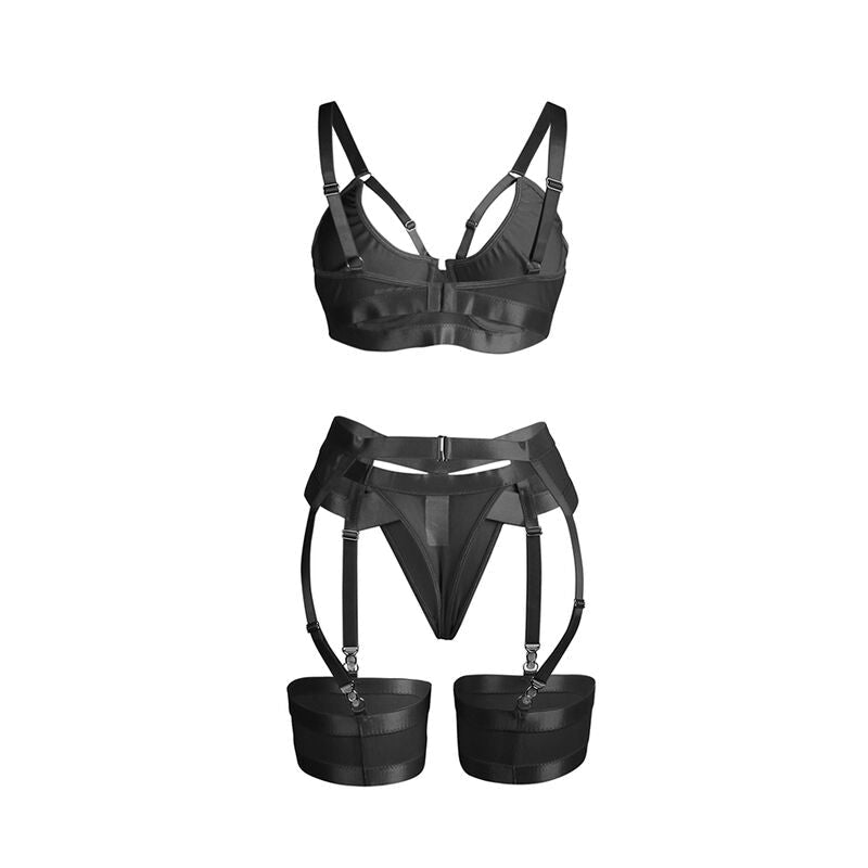 SUBBLIME - 955243 BLACK BONDAGE BRA WITH GARTER SET L/XL - Kink&Play