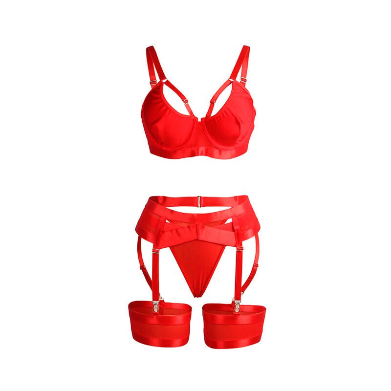 SUBBLIME - 955250 RED BONDAGE BRA WITH GARTER SET S/M - Kink&Play