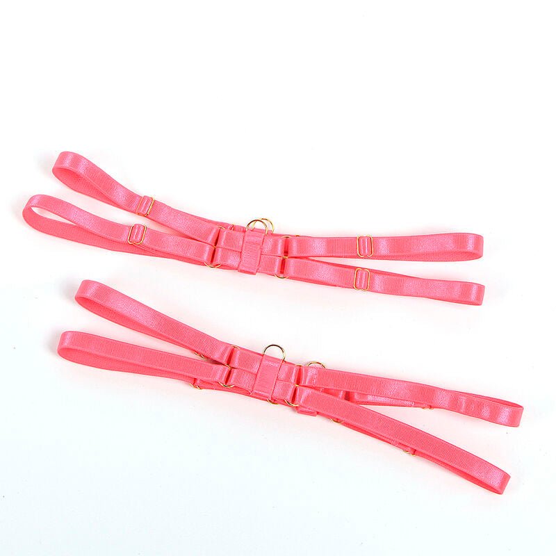 SUBBLIME - 955298 BRA SET WITH NECKLACE AND LEG DETAILS FLUORESCENT PINK S/M - Kink&Play