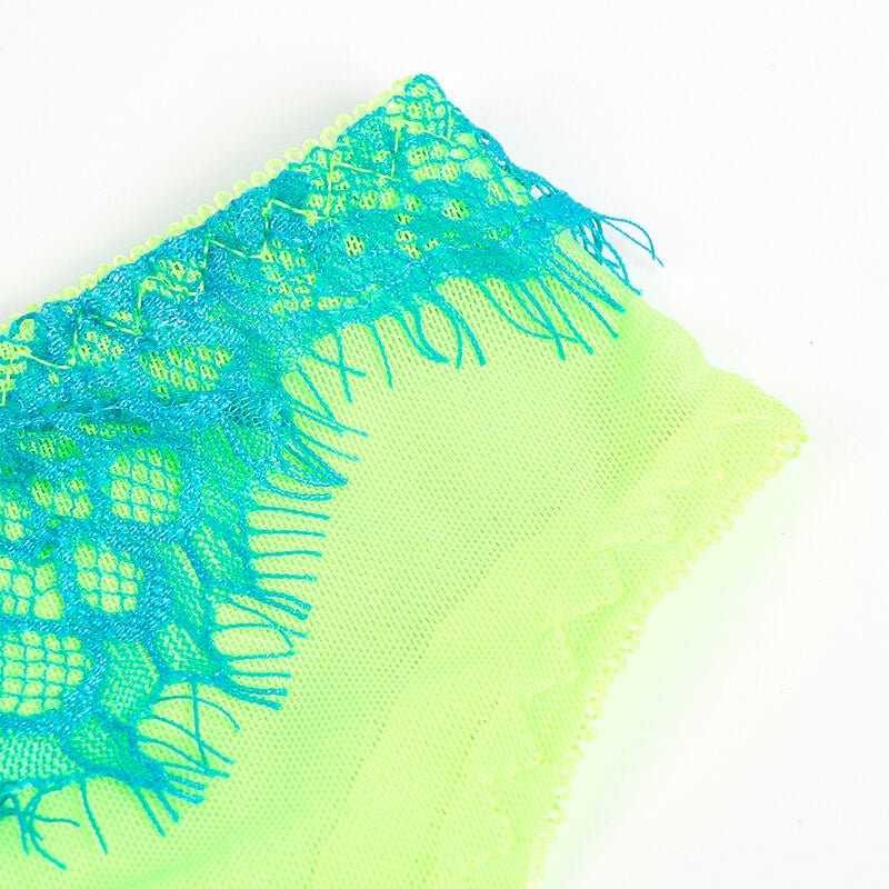 SUBBLIME - 955328 BRA SET WITH LACE AND GARTER LINES GREEN AND BLUE L/XL - Kink&Play