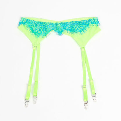 SUBBLIME - 955328 BRA SET WITH LACE AND GARTER LINES GREEN AND BLUE L/XL - Kink&Play