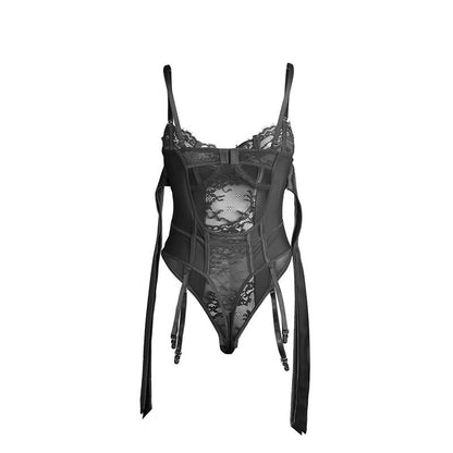 SUBBLIME - 955496 LACE BODYSUIT WITH BOWS AND GARTERS BLACK S/M - Kink&Play