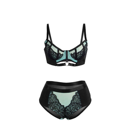SUBBLIME - 955557 GREEN PATENT LEATHER MESH ZIPPER BRA SET S/M - Kink&Play