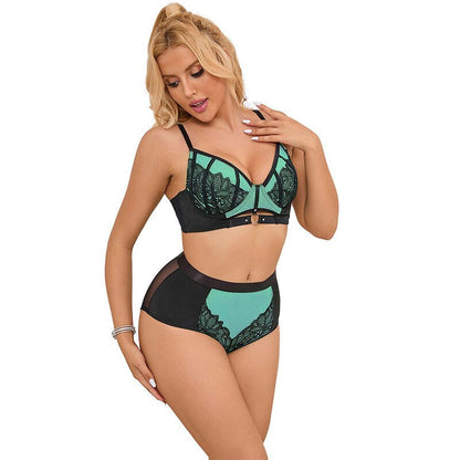 SUBBLIME - 955564 GREEN PATENT LEATHER MESH ZIPPER BRA SET L/XL - Kink&Play