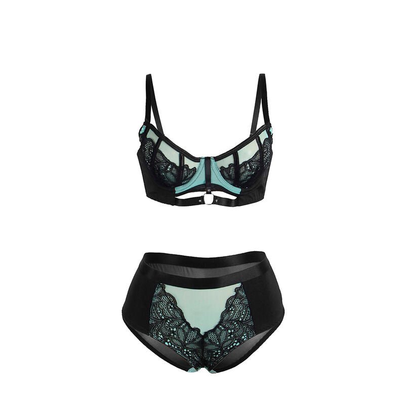 SUBBLIME - 955564 GREEN PATENT LEATHER MESH ZIPPER BRA SET L/XL - Kink&Play