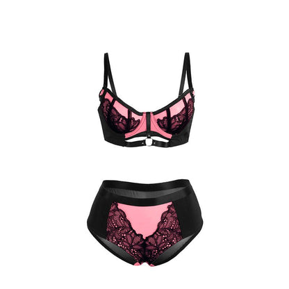 SUBBLIME - 955571 PINK PATENT LEATHER MESH ZIPPER BRA SET S/M - Kink&Play