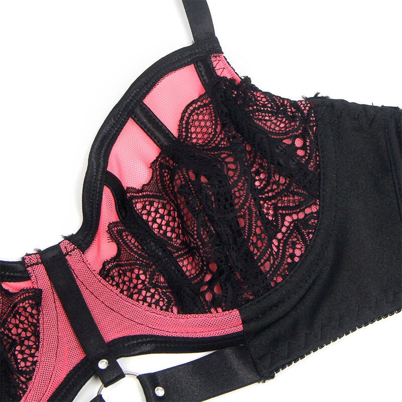 SUBBLIME - 955571 PINK PATENT LEATHER MESH ZIPPER BRA SET S/M - Kink&Play