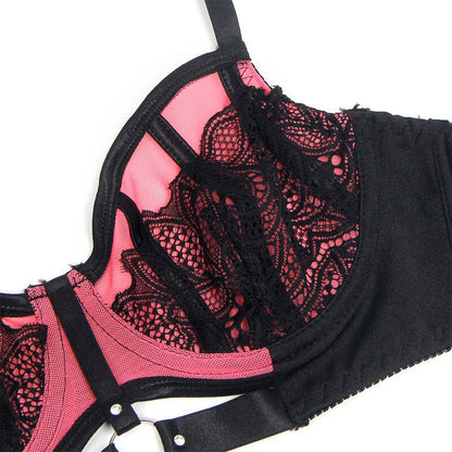 SUBBLIME - 955571 PINK PATENT LEATHER MESH ZIPPER BRA SET S/M - Kink&Play