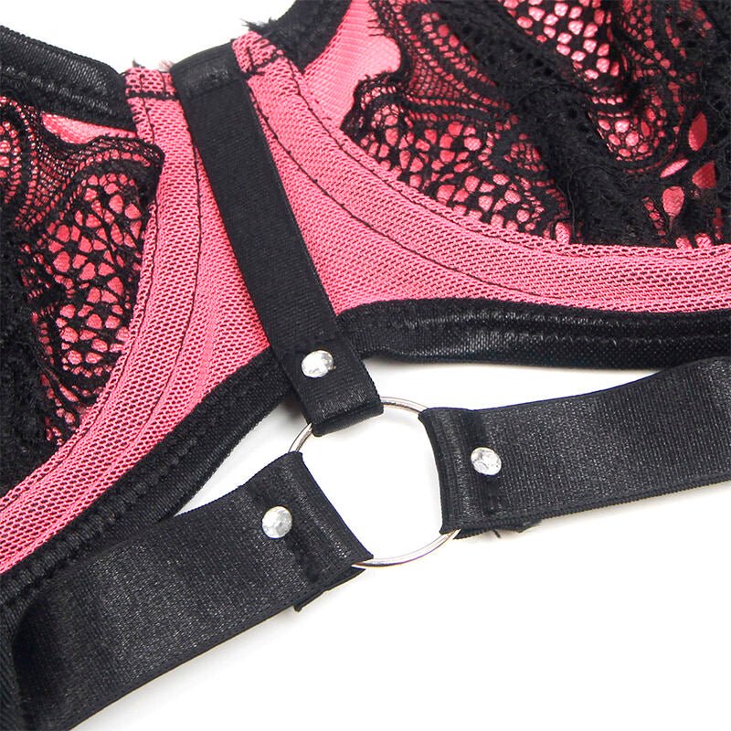 SUBBLIME - 955571 PINK PATENT LEATHER MESH ZIPPER BRA SET S/M - Kink&Play
