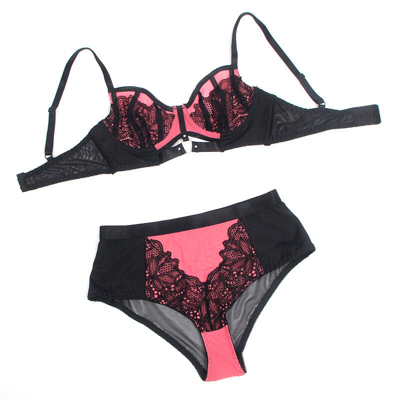 SUBBLIME - 955571 PINK PATENT LEATHER MESH ZIPPER BRA SET S/M - Kink&Play