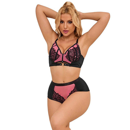 SUBBLIME - 955588 PINK PATENT LEATHER MESH ZIPPER BRA SET L/XL - Kink&Play