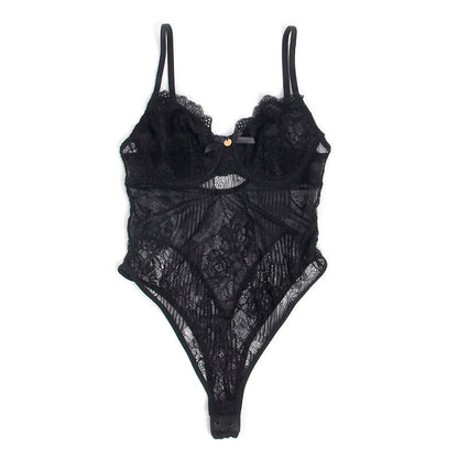 SUBBLIME - 955618 LACE BODYSUIT WITH BOTTOM CLOSURE BLACK S/M - Kink&Play