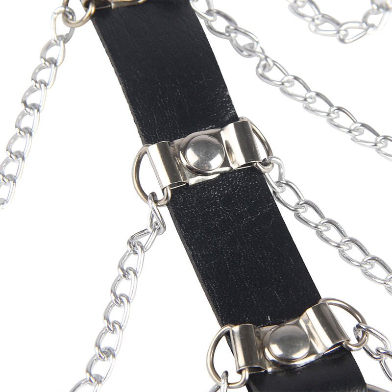 SUBBLIME - CHEST HARNESS LEATHER CHAINS BLACK ONE SIZE - Kink&Play