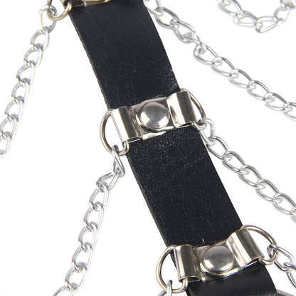 SUBBLIME - CHEST HARNESS LEATHER CHAINS BLACK ONE SIZE - Kink&Play