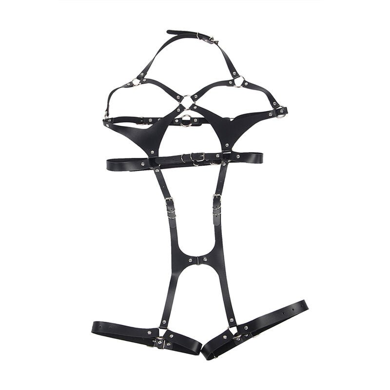 SUBBLIME - FULL BODY HARNESS WITH LEATHER BUCKLES BLACK ONE SIZE - Kink&Play