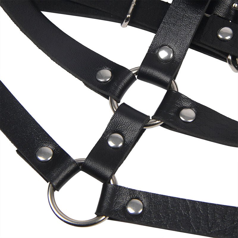 SUBBLIME - LEATHER RING CHEST HARNESS BLACK ONE SIZE - Kink&Play