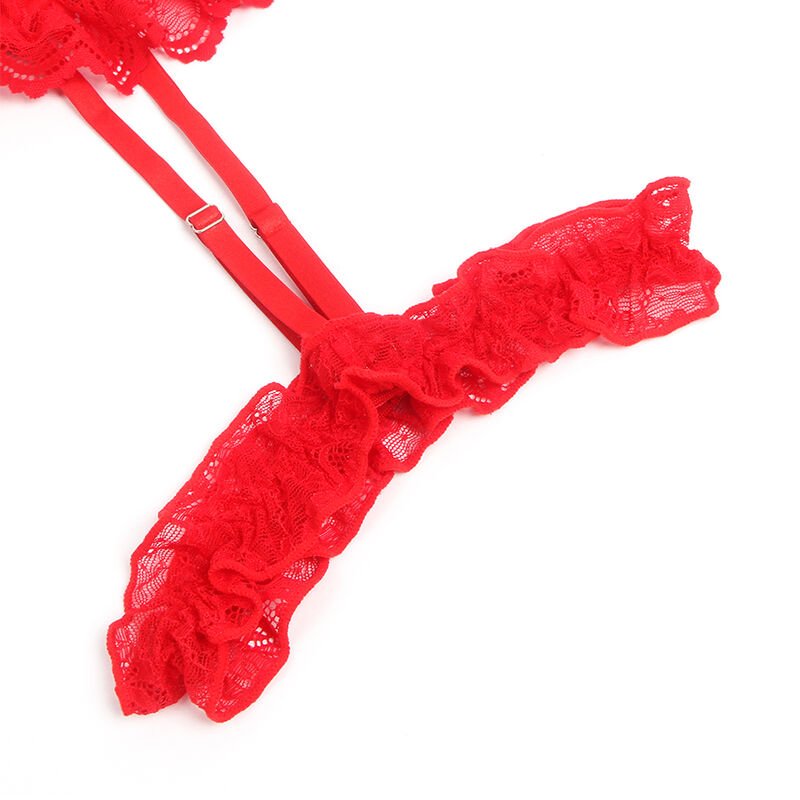 SUBBLIME - TEDDY WITH GARTER WITH LACE DETAIL AND STRIPS RED S/M - Kink&Play